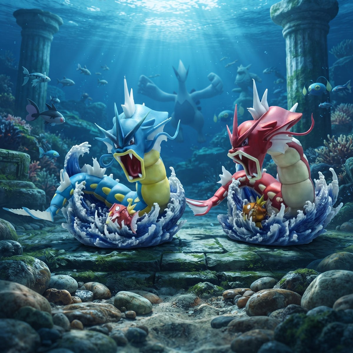 Statuetta Gyarados e Magikarp Surf Pokémon Amazing Museum PVC