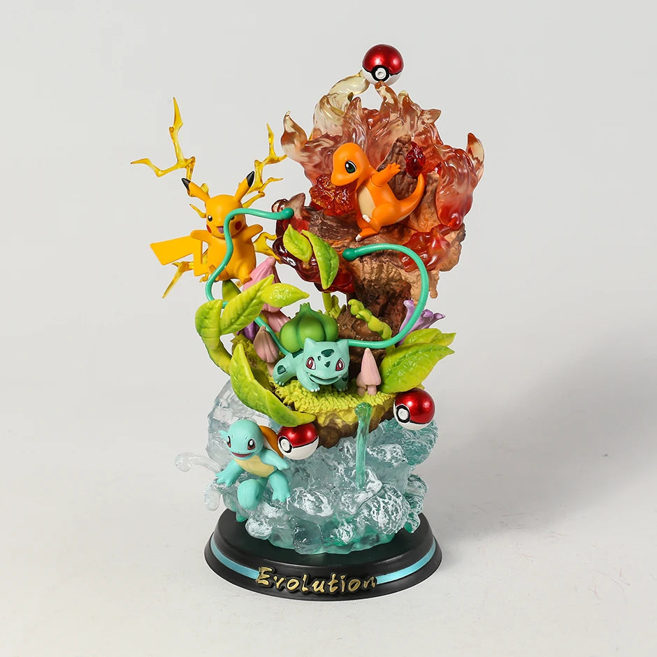 Diorama Pokémon First Edition Evolution Pikachu, Charmander, Bulbasau, Squirtle MFC Studio PVC
